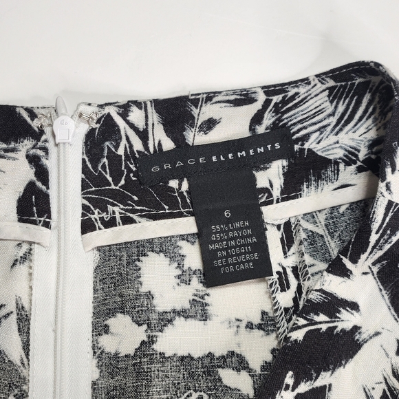 Grace Elements Skirt Women 6 A Line Linen Blend White Black Jungle Print Giraffe - Picture 11 of 15